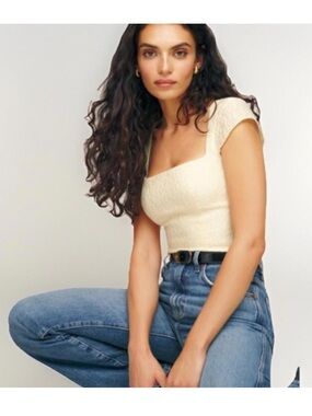 Reformation Cora Ivory Brocade Top Square Neck Back Zipper Feminine Chic Size 8